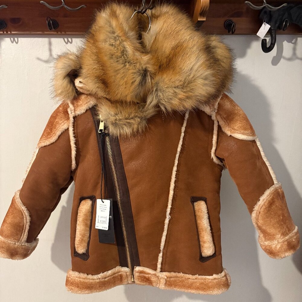 Kids Jordan Craig Shearling Moto Coat (Walnut) - 91401K
